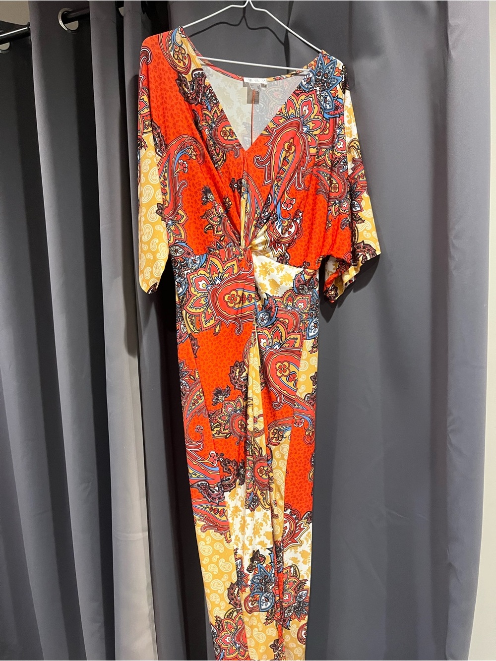 VENUS Red & Yellow Paisley Maxi Dress with Knot Front